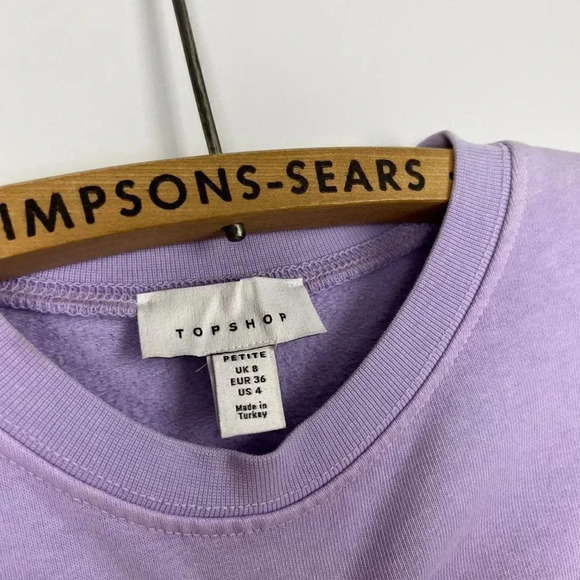 Topshop Womens Size 4 Cropped Crewneck Long Sleeve Sweater Purple Hot Pepper Gra - Picture 3 of 4